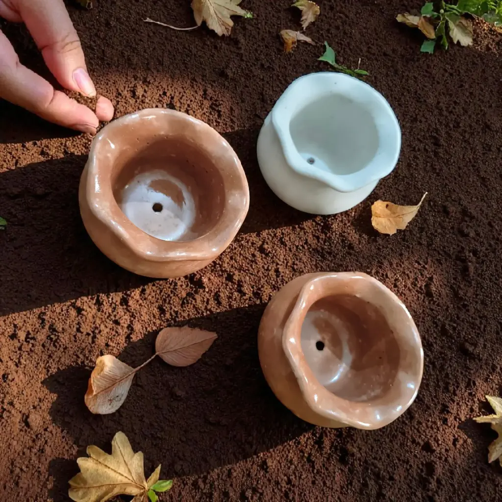 The Jard- 3.8"x 2.75" I Handcrafted I Wavy design I Natural Grey I Succulent planter I Pack of 3