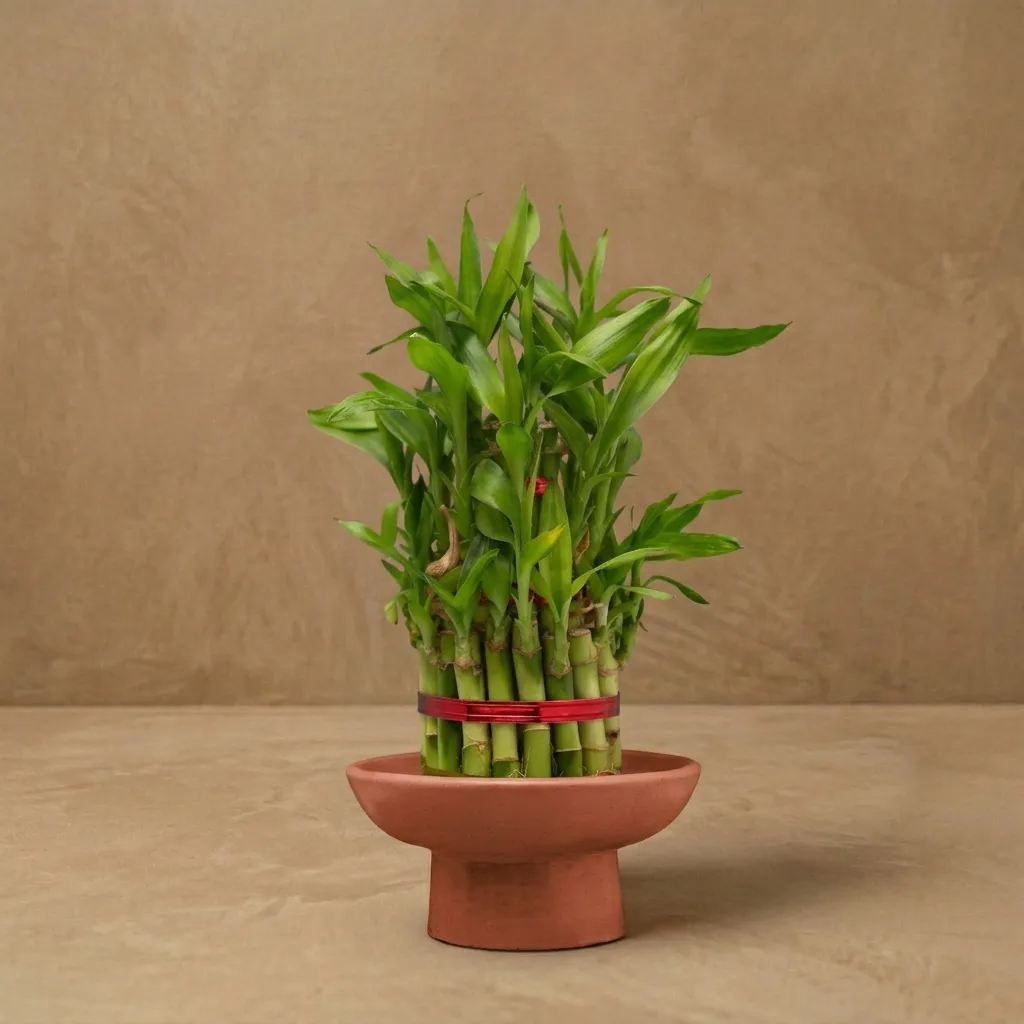 The Plinth L- 2 layer Lucky Bamboo Pedestal bowl | 4.75*2.75" | Terracotta | Glass and plastic alternative