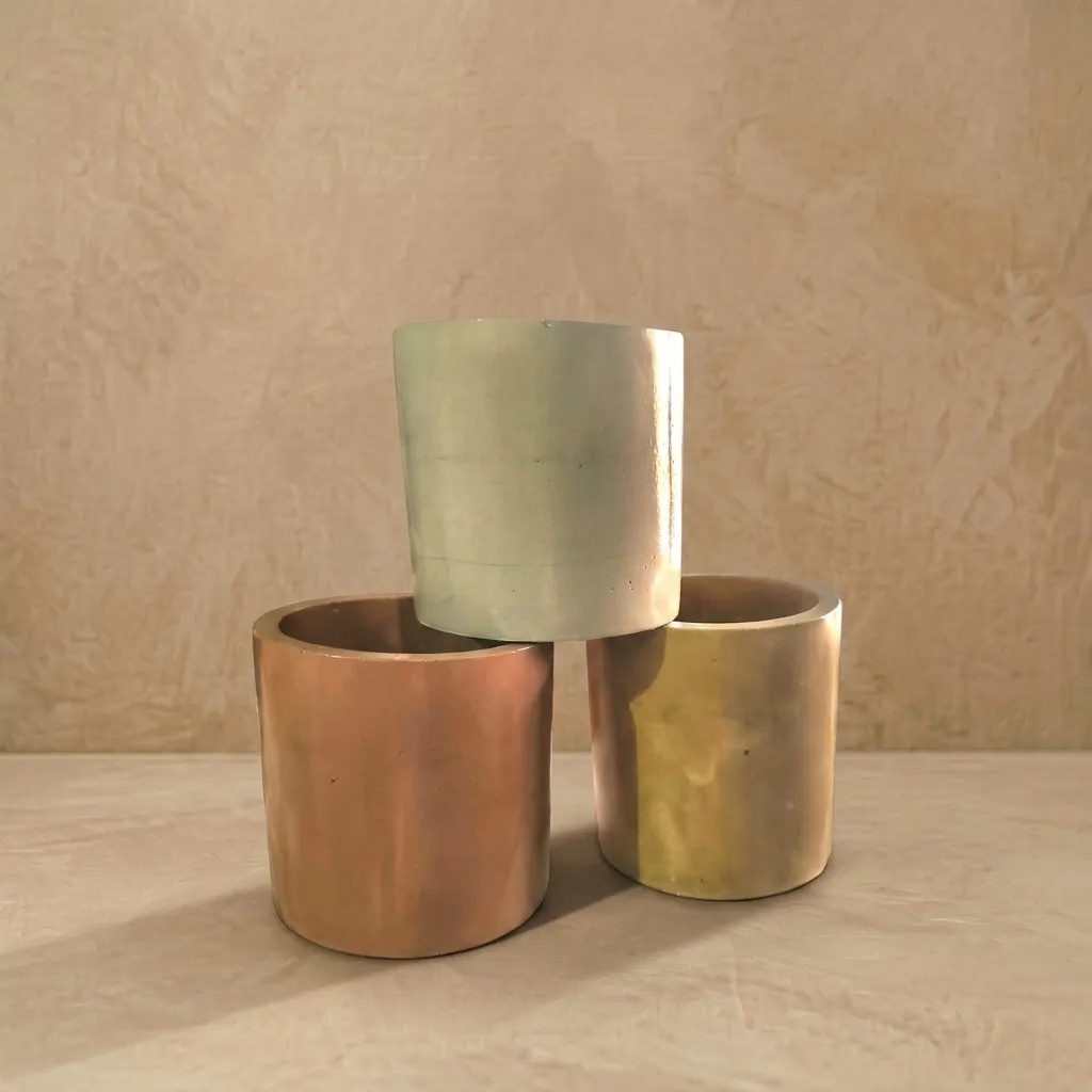 Cylo-4 | cylindrical planter | Pack of 3 | 4"x 4"| Grey | Handcrafted | Made from Recycled concrete.
