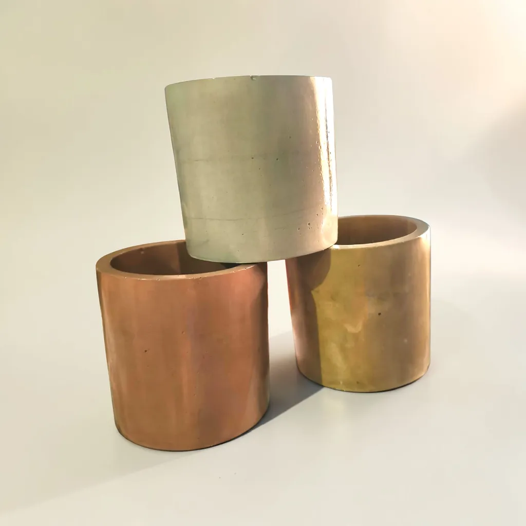 [REC-CYLO4-3PKRGY] Cylo-4 | cylindrical planter | Pack of 3 | 4"x 4"| Grey | Handcrafted | Made from Recycled concrete.