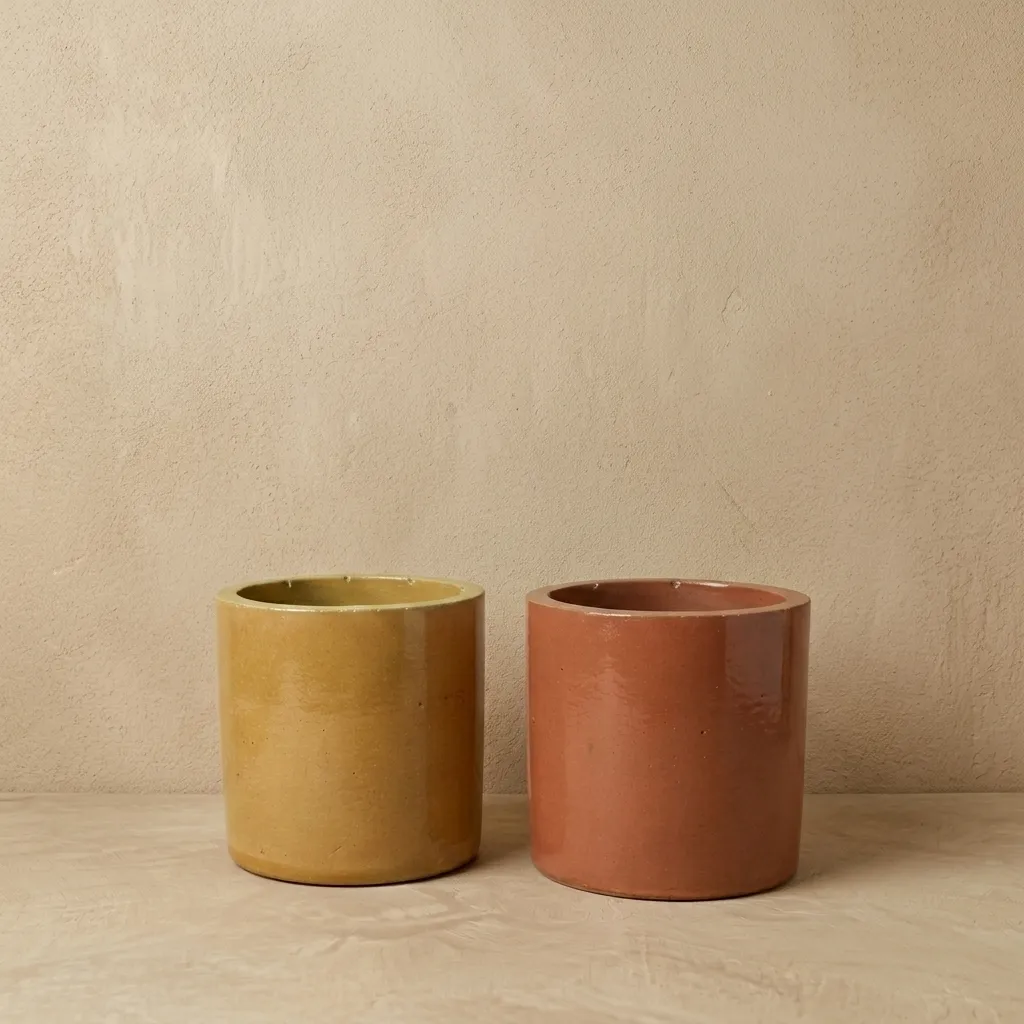 Cylo-4 | Cylindrical planter | 4"x4"| made from recycled concrete| handcrafted | Terracotta and Mustard yellow I pack of 2