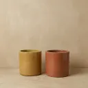 Cylo-4 | Cylindrical planter | 4"x4"| made from recycled concrete| handcrafted | Terracotta and Mustard yellow I pack of 2