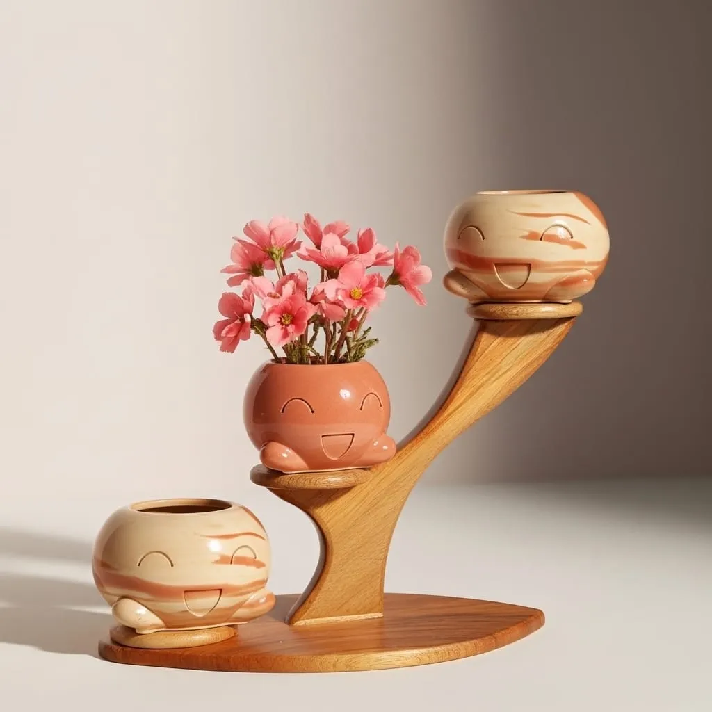 [REC- Mousse-3PK] The Mousse- 4"x 4"x 3" Handcrafted I Up-cycled concrete I Face planter I Dual Tone Terracotta and grey I Cute planter I Pack Of 3