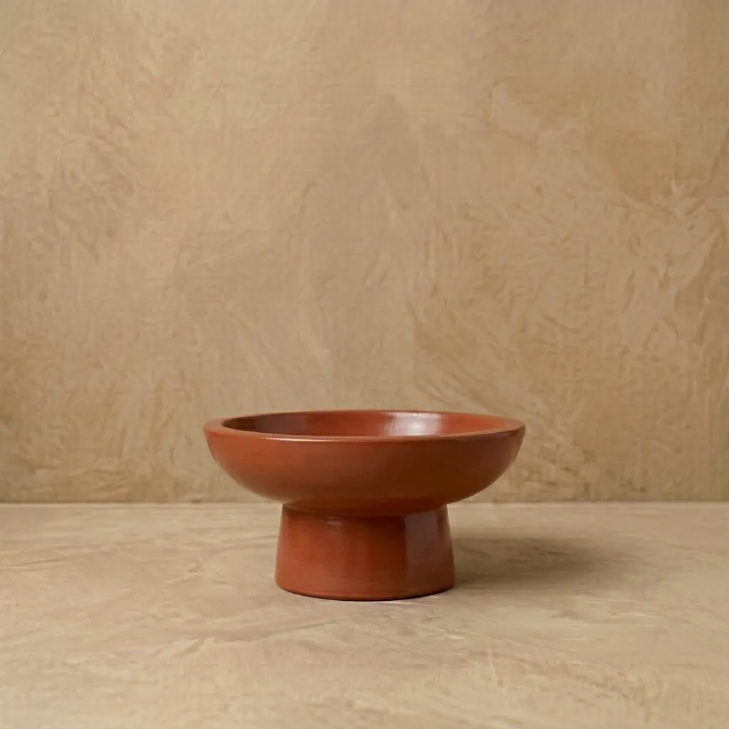[REC-plinth xl-tera] The Plinth XL- 3 layer Lucky Bamboo Pedestal bowl | Terracotta |5.5"x2 75" | Natural Color  | Earthy Texture.