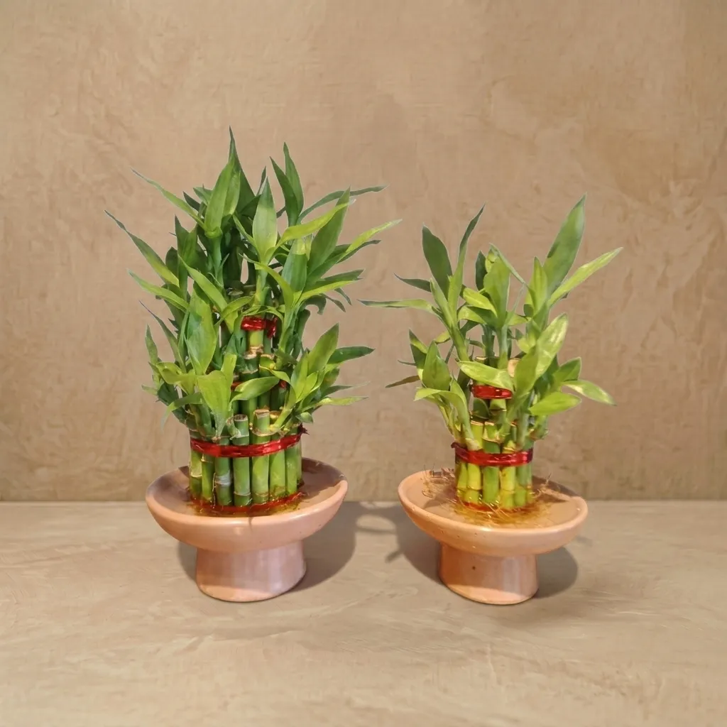 The Plinth L & XL- Lucky Bamboo Pedestal bowl | Pack of 2 bowl |Symbol of Fortune | Natural Color | Earthy Texture.